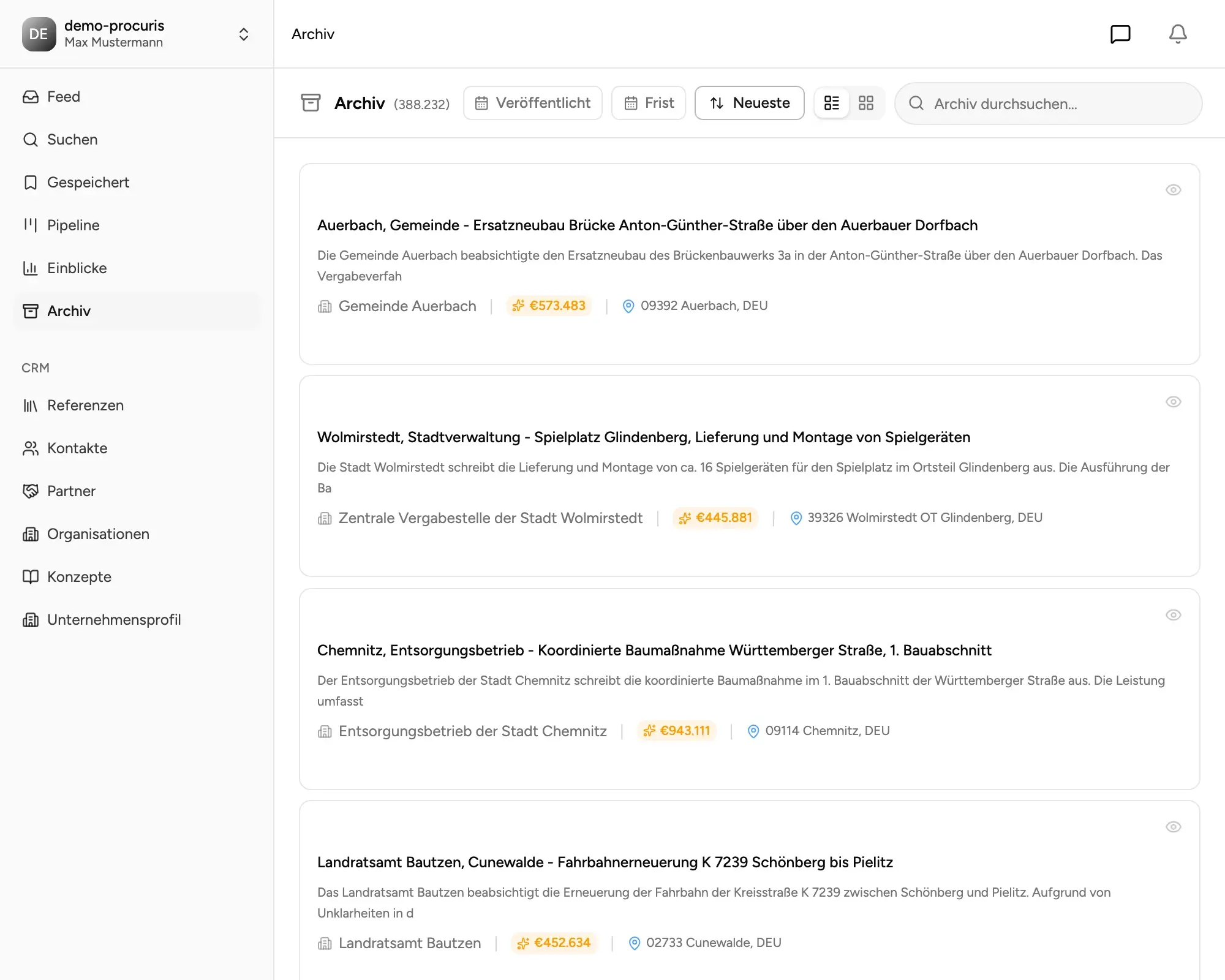 Archiv: Vergabedaten seit Januar 2022